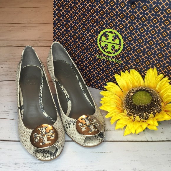 Tory Burch Shoes - Tory Burch Julianne Leather Peep Toe Wedge